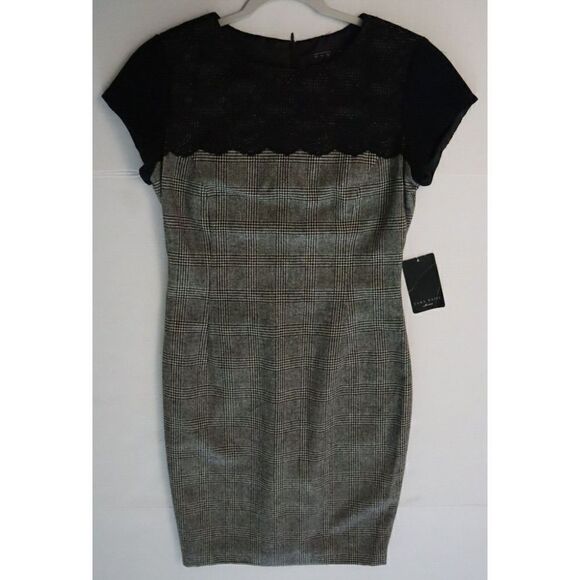 Zara Basic 2753/228/093 Women's Sz L Glen Plaid Wool Blend Sheath Dress $159 - Picture 6 of 14